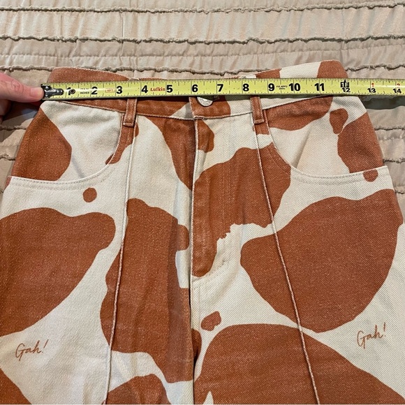 Lisa Says Gah Robyn Cow Print High Rise Straight Leg Jeans Brown Orange Tan 26 - Picture 8 of 10